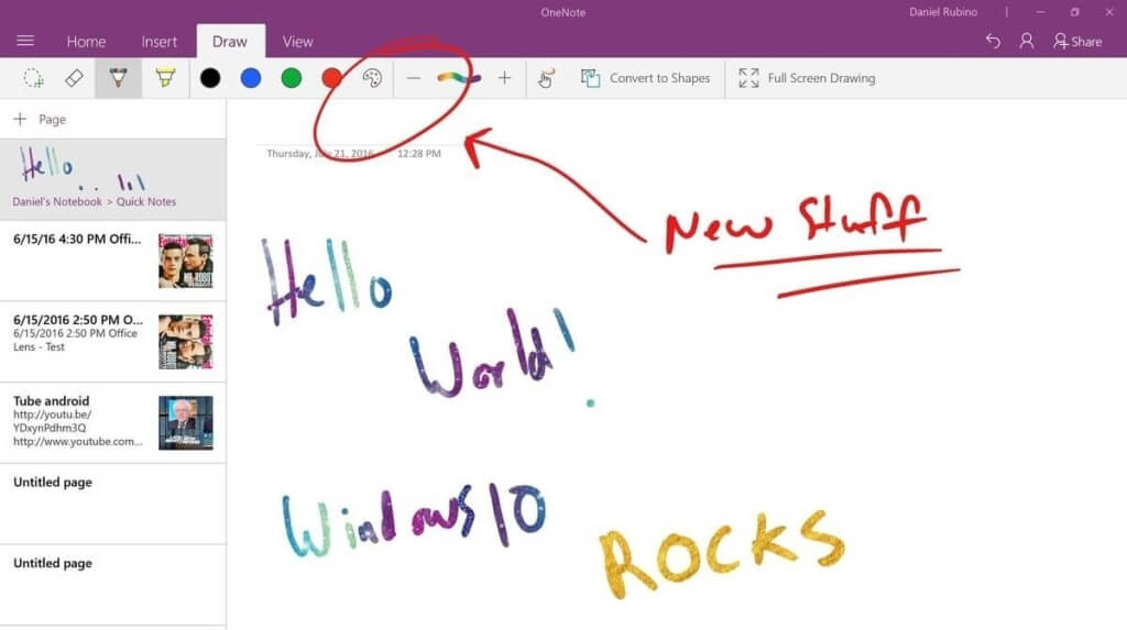 onenote gem drop down